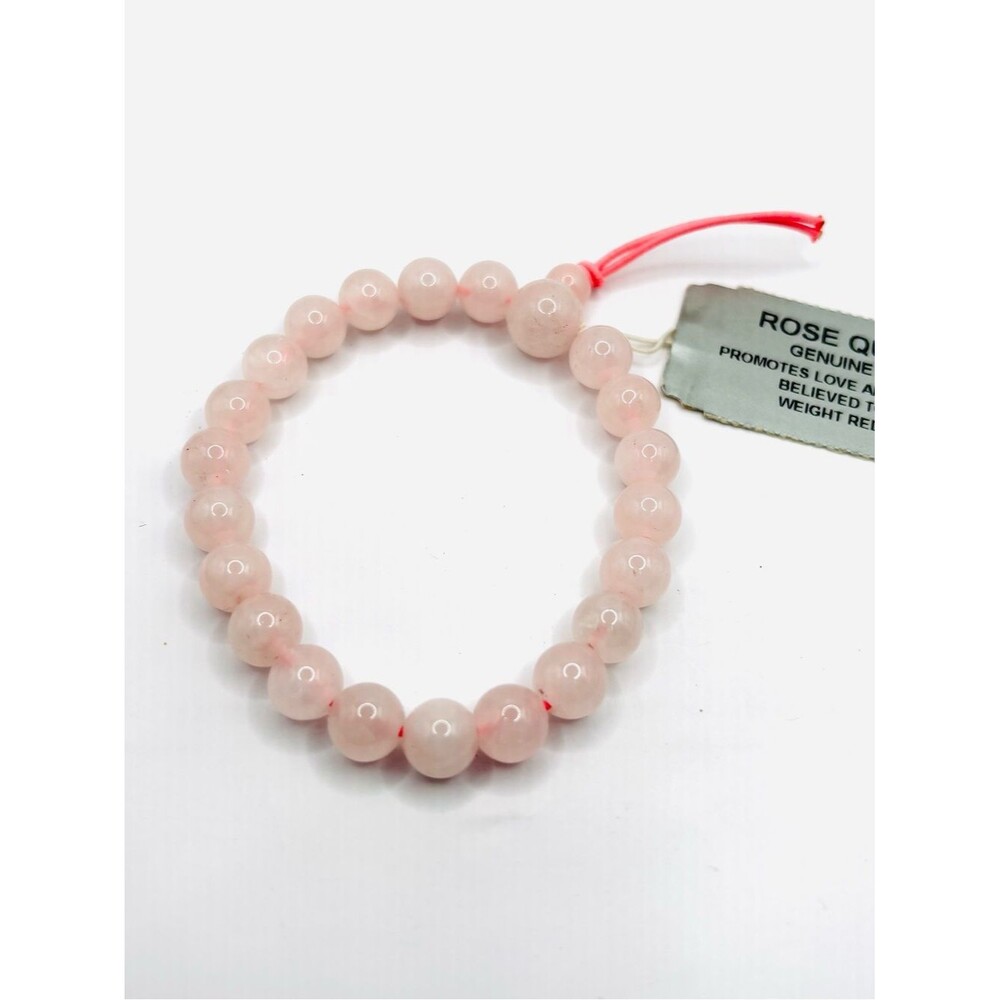 Rose Quartz Beaded Stretch Bracelet - Pale Pink